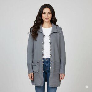 Pure Handknit Mixed Button Reverse Stitch Long Cardigan, Cotton, XS/S, Lagenlook